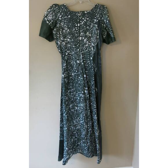 AFRICAN Handmade Ankara Dress Kaftan Long/Maxi Green White Head Wrap Ethnic - Picture 5 of 9